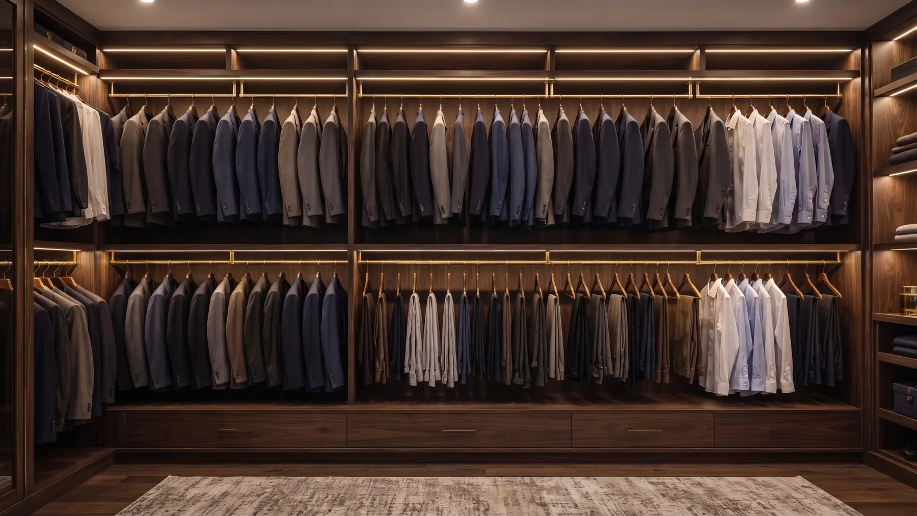 Illuminated double-hang walnut closet system